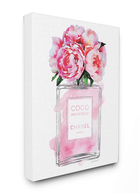 chanel glam perfume bottle with pink flowers wall canvas